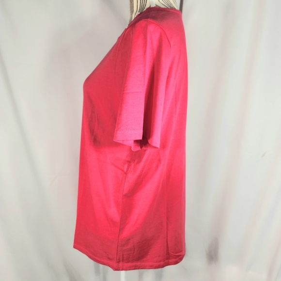 Adrian Delafield NWOT Pink Pearl Accent Front Neck Short Sleeve Top  Sz Medium - Picture 3 of 7